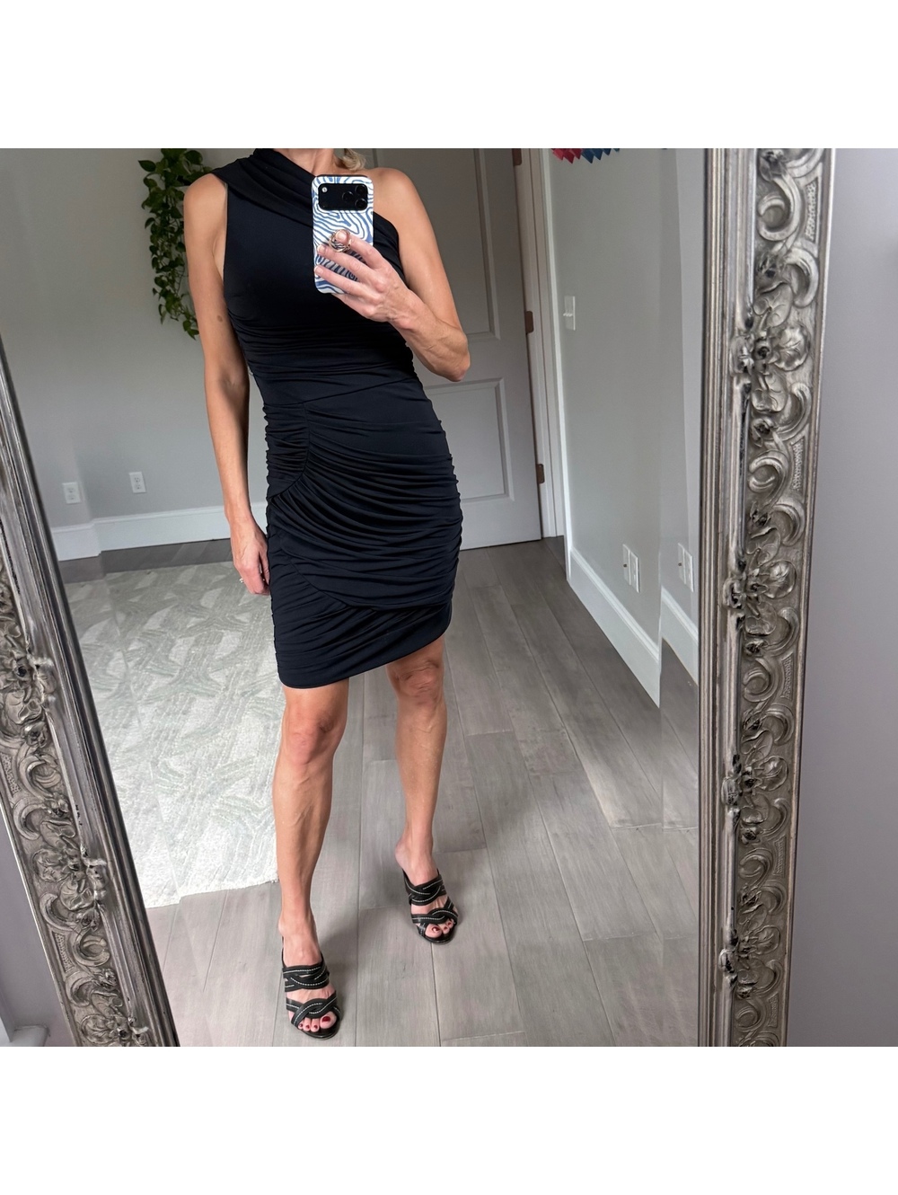 Vera Wang Lavender Label Black Ruched One-Shoulder Dress Size 6